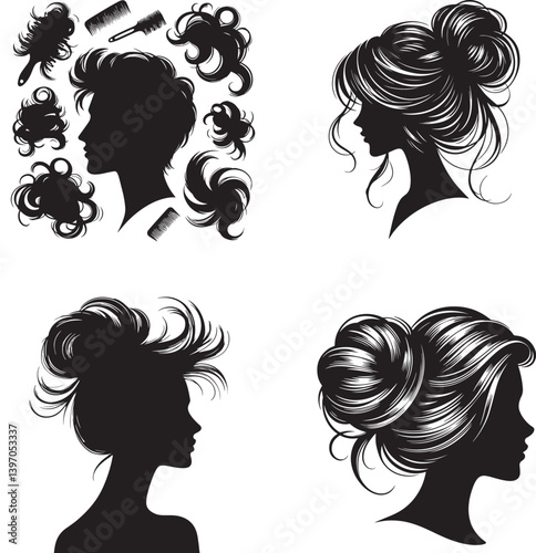 Minimalistic profile portrait of a girl with her hair gathered at the crown