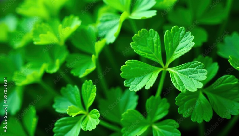 Close-up of parsley leaves forming a repeating motif, summer, photography Close-up of parsley leaves forming a repeating motif, summer, photography