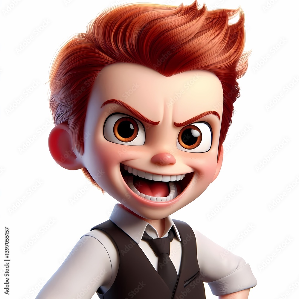 Smiling cartoon boy with red hair and mischievous expression, 3D illustration Smiling cartoon boy with red hair and mischievous expression, 3D illustration