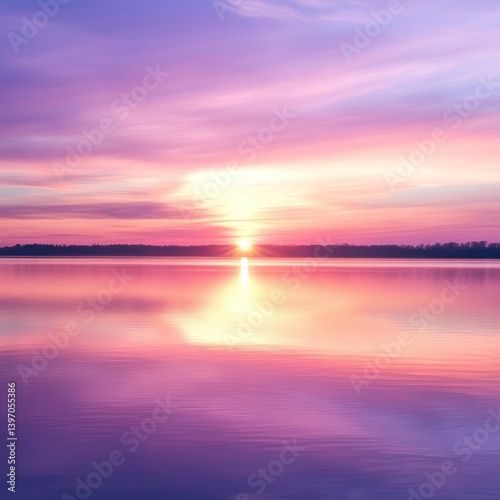 Serene dawn reflection, Pastel hues paint the sky and mirrored water