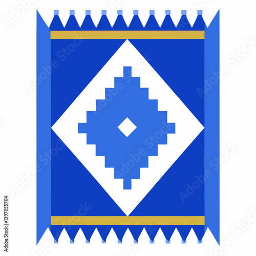 Blue and white tribal rug featuring intricate patterns and designs, adding a cultural touch to any space.