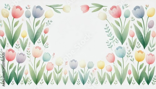 watercolor frame of tulip flowers, Beautiful composition of tulip background, spring flowers. easter background, background with copy space for text. Love, International Women day, Mother day.