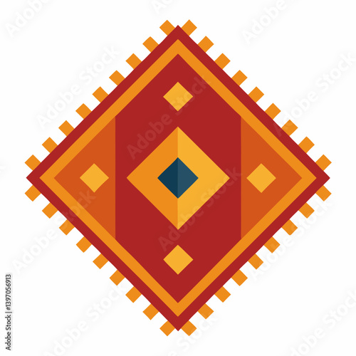 Illustration of a rug featuring a vibrant design in red, orange, and yellow hues.