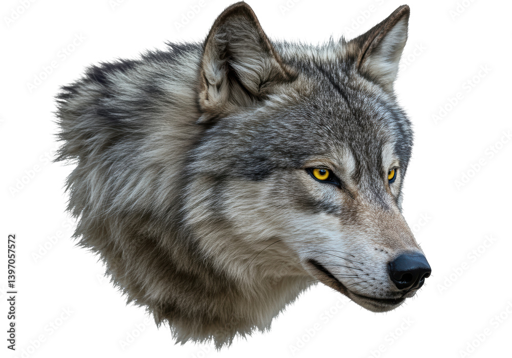 Fototapeta premium Isolated Gray Wolf Head with Intense Gaze