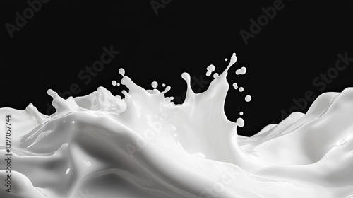 Obraz na płótnie Dynamic Splash of Milk Creating Waves and Droplets on Black Background w salonie
