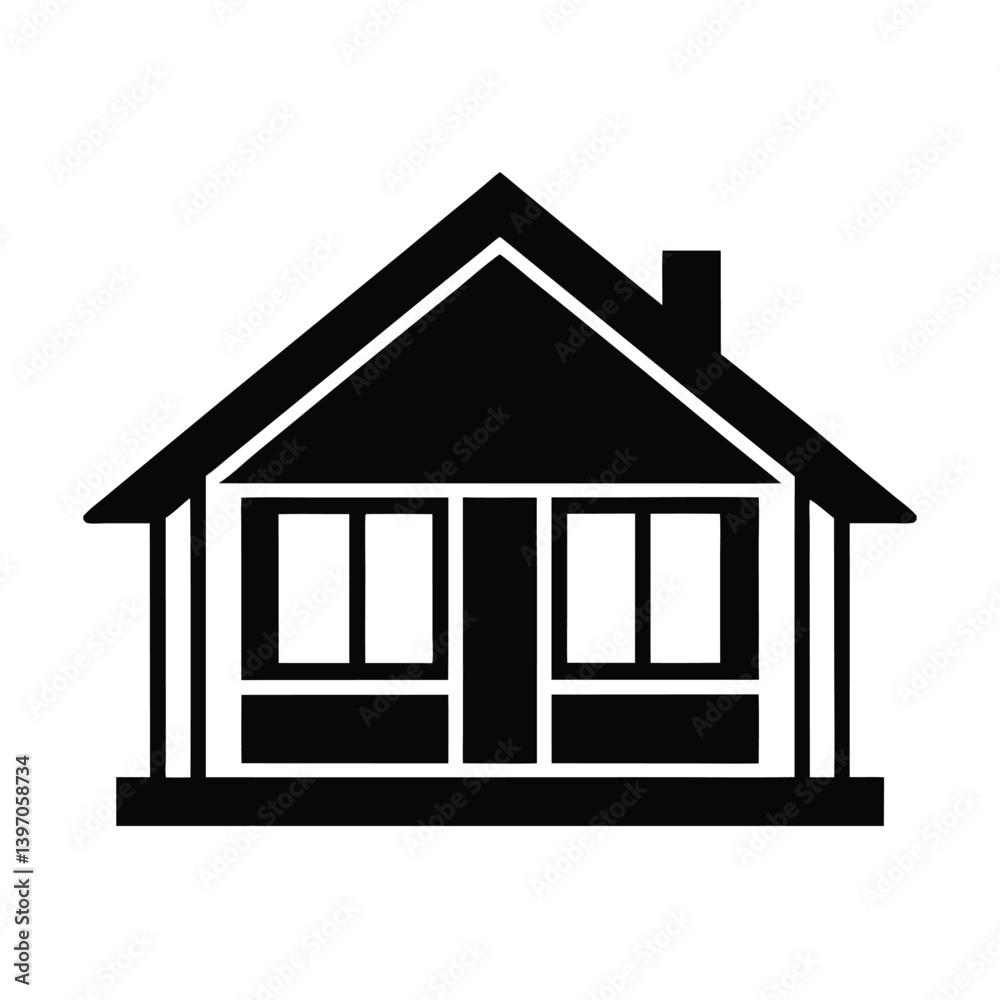 Bungalow Silhouette Icon Vector Illustration Bungalow Silhouette Icon Vector Illustration