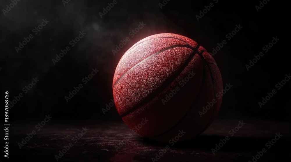Basketball on Dark Background with Soft Light and Smoke Effect