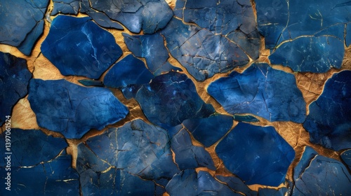 Blue Gold Cracked Stone Mosaic Texture of excellence in splendor beyond compare with grace photo