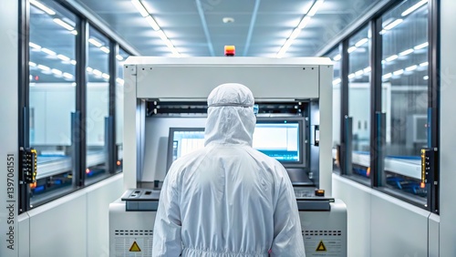 Obraz na płótnie Technician in Clean Room Monitoring Equipment in High-Tech Laboratory Environment w salonie