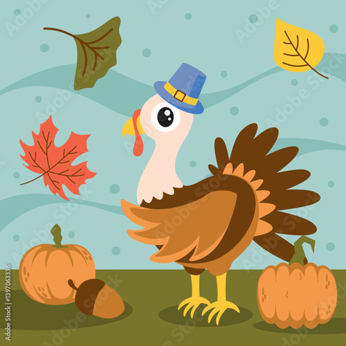 Thanksgiving peacock and pumpkin illustration