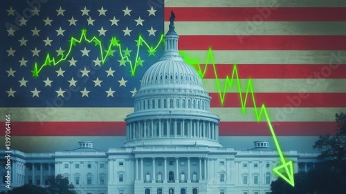 Illustrative economic downturn with Capital Building backdrop and market trend