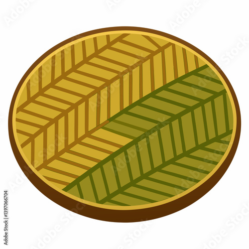 A leaf enclosed in a circle mat, set against a clean white background.