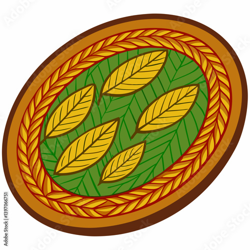 A leaf enclosed in a circle mat, set against a clean white background.