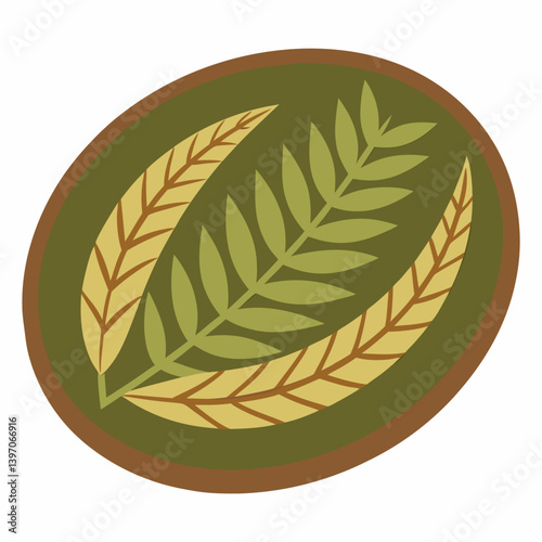 A leaf enclosed in a circle mat, set against a clean white background.
