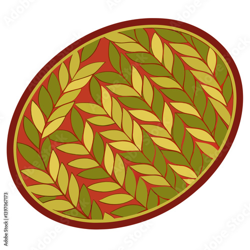 A leaf enclosed in a circle mat, set against a clean white background.