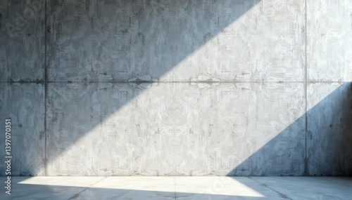 Abstract gray cement wall with slanting light and shadows, construction, geometric