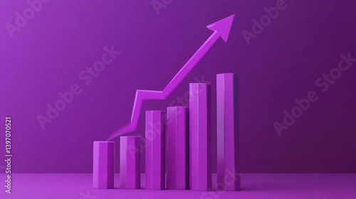 Free Download 3D Bar Chart with arrow rising icon on isolated purple background. Soaring finances, strengthening currency concept. Minimal Data analysis bar pie graph growth up with an arrow rising icon. 3d render - GFXLoad