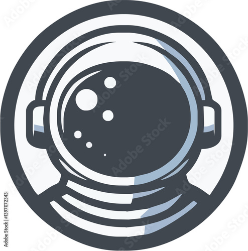 Stylized Astronaut Illustration Shows A Space Suit Helmet With A Circular Frame Design