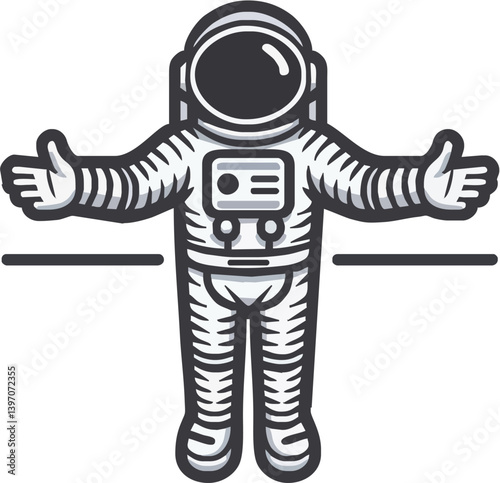 Astronaut Standing With Open Arms In A Graphic Style With A Strong Line In Background Space