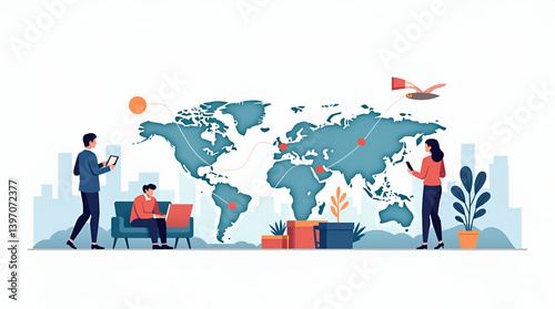 Flat Dynamic Illustration of Geopolitical Trade Tactics: Strategic Diplomacy & Market Influence in Global Commerce photo