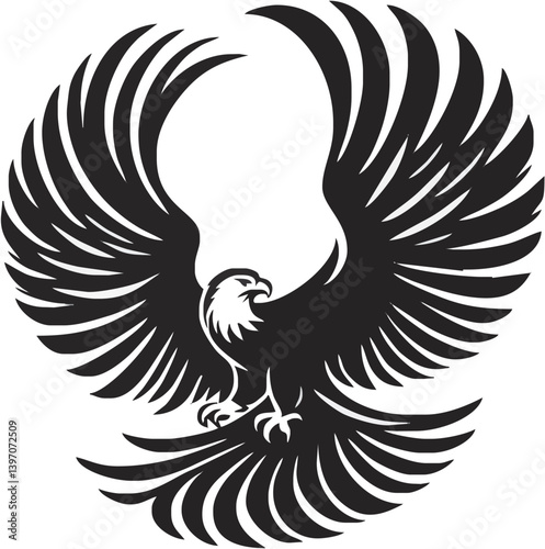 Stylized Eagle Soars Powerfully With Wings Spread Wide In Bold Black And White Design Concept Art