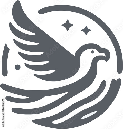 Stylized Bird Soars Within A Circle Conveying Freedom And Aspiration With Star Elements Above It