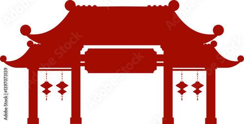 Chinese Traditional Temple Gate Silhouette