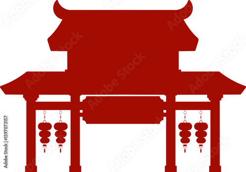 Chinese Traditional Temple Gate Silhouette