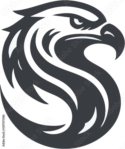 Majestic Grayscale Illustration Featuring An Eagle Head With A Stylized Flowing Abstract Design