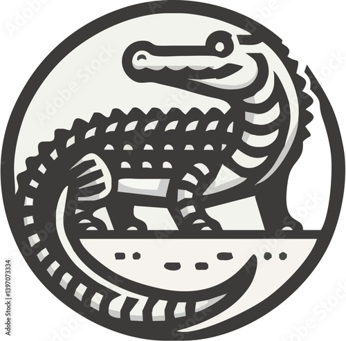 Stylized Alligator Icon Rendered In Simple Graphic Style With A Round Border And Neutral Colors