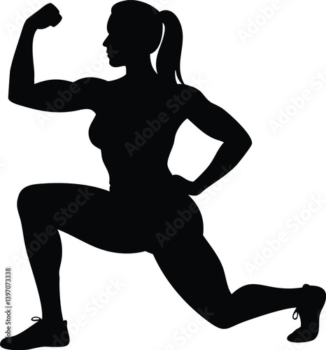 Silhouette Female Bodybuilder – Strong Pose and Flexing Biceps Graphic Design