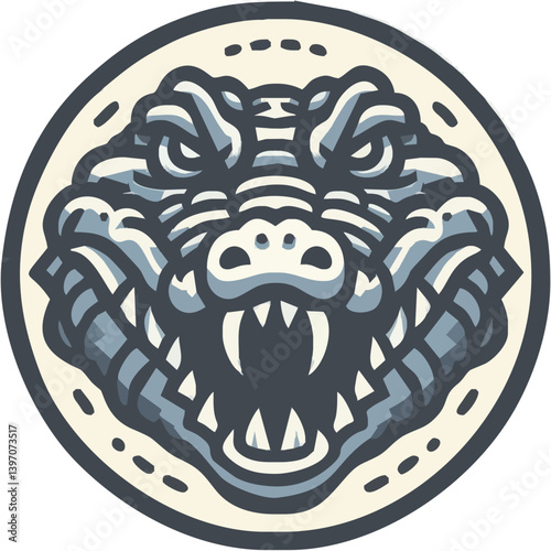 Stylized Vector Illustration Of A Fierce Alligator Head In A Circular Frame Neutral Colors