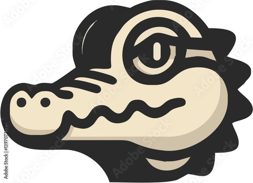 Stylized Cartoon Of Alligator Head With Geometric Shapes And Limited Color Palette Whimsical Mood