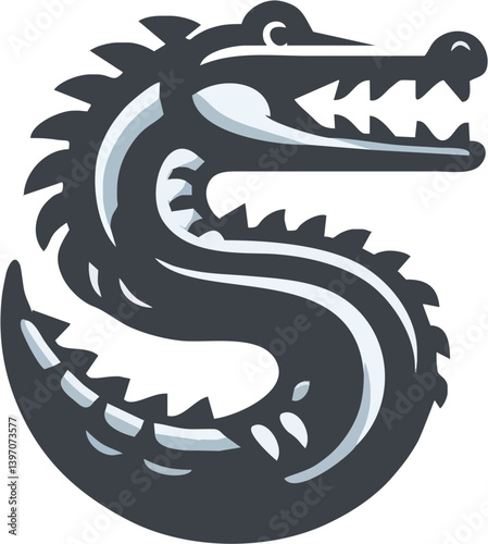 Stylized Crocodile Illustration Formed Into An Elegant S Shape Isolated On A Clean White Backdrop