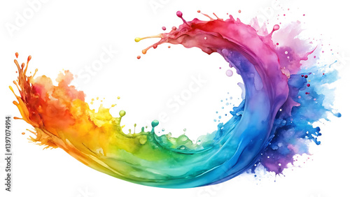 Colorful paint splash forming a semi circle on a black isolated background on transparent background