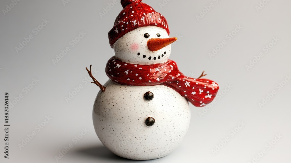 Fototapeta premium snowman on a white with red scarf illustration