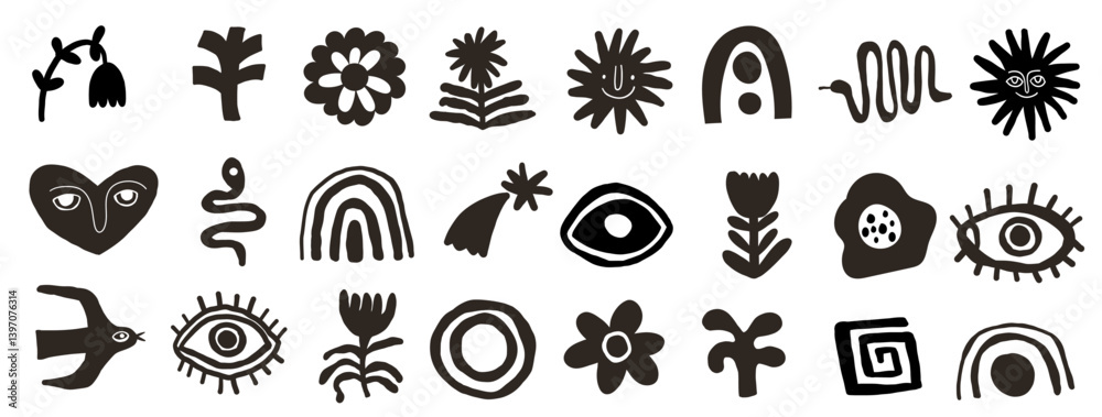 Fototapeta premium Hand drawn curvy contemporary shapes. Organic abstract forms in simple hand drawn style. Symbols, astrology elements for design.