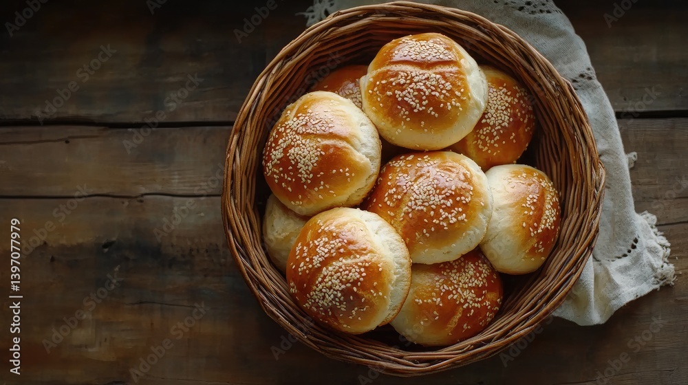 Freshly Baked Soft Bread Rolls in Rustic Wooden Basket Freshly Baked Soft Bread Rolls in Rustic Wooden Basket
