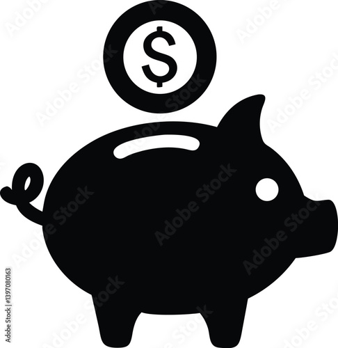 Piggy Bank Icon Silhouette – Minimalist Black and White Money-Saving Symbol