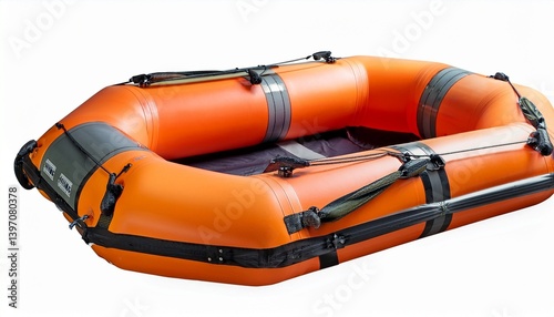 Orange Life Raft On White Background
