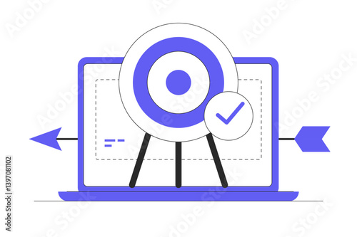 Digital media marketing. Social media advertising analytics, digital marketing campaign report, business growth monitoring Target. Flat Cartoon Vector Illustration, icon. Stylish abstract design 