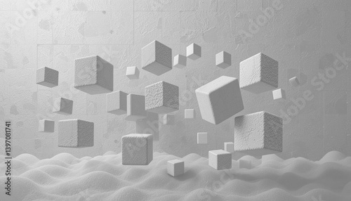 Dynamic floating cubes in abstract space digital art futuristic environment 3d visualization creative concept for modern design