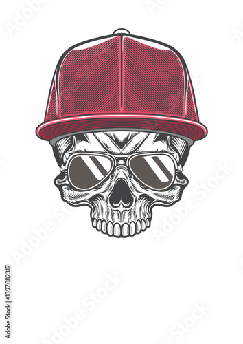 Skull with casual style cap  & retro sunglasses 57b