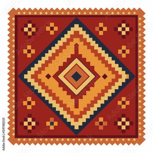 Southwestern style rug featuring a colorful geometric pattern, showcasing intricate designs and vibrant hues.