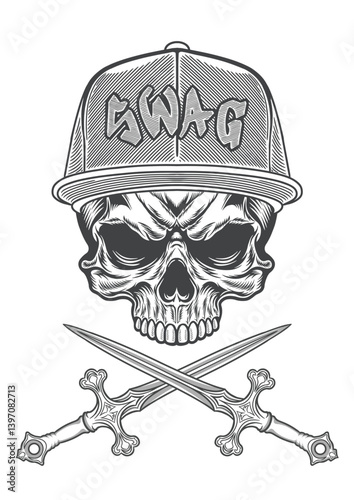 Skull with casual style cap  being dangerous 56 - BWa2