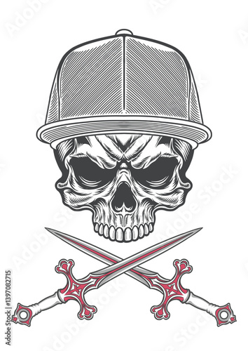 Skull with casual style cap  being dangerous 56 - BWb