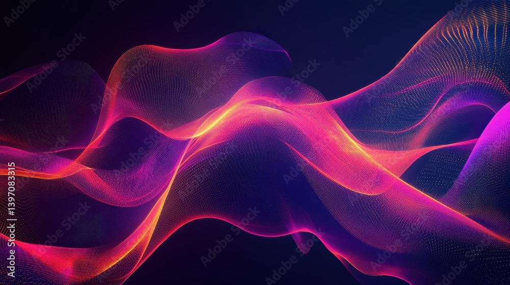 Obraz premium 3d render, abstract futuristic neon background with glowing ascending lines. Fantastic wallpaper illustration