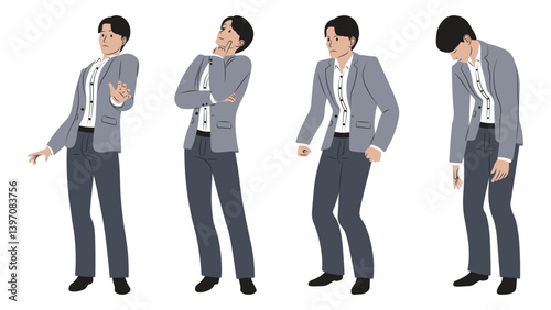 Collection of Businessman with Negative Emotions and Stress Poses.
