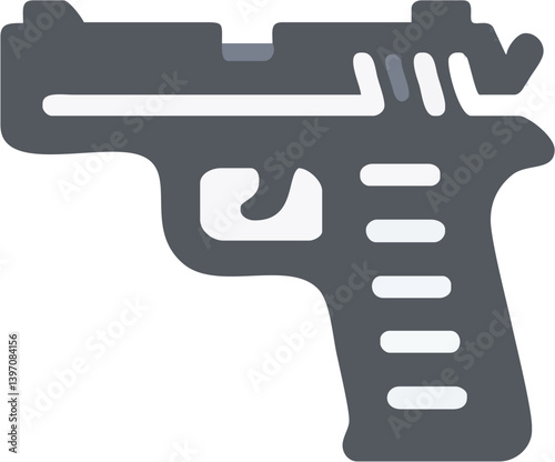 A Stylized Gray Handgun Illustration Conveys A Sense Of Danger With Simplified Rounded Details