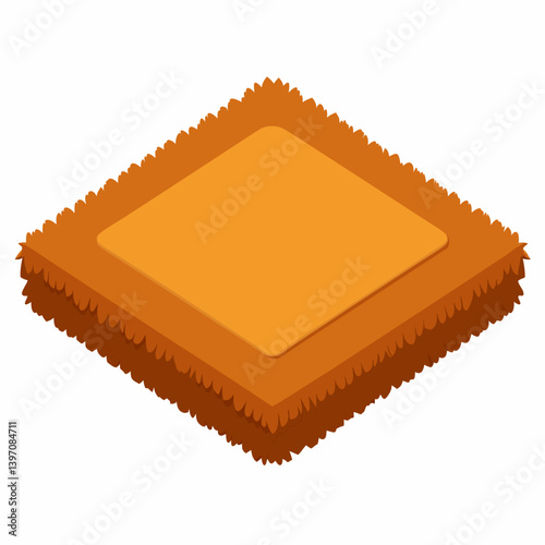 A square of hay placed on a white background, showcasing its texture and natural color.